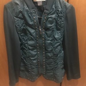 Genuine leather studded green jacket